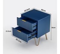 Comodino con 2 cassetti, tavolino laterale piccolo con struttura in metallo, comodino, comodino moderno, mobiletto per camera da letto/soggiorno, 40x35,5x50cm, blu scuro