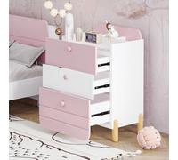 Comodino con 3 cassetti con ripiani, design cassettiera silenzioso, squisiti piedini in legno, spazio per soggiorno e camera da letto, forma unica e design minimalista, colore rosa