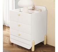Comodino con 3 cassetti con ripiani, design cassettiera silenzioso, squisiti piedini in legno, spazio per soggiorno e camera da letto, forma unica e design minimalista, bianco