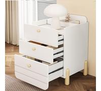 Comodino con 3 cassetti con ripiani, design cassettiera silenzioso, squisiti piedini in legno, spazio per soggiorno e camera da letto, forma unica e design minimalista, bianco