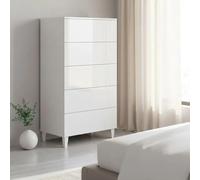 Comodino Con 5 Cassetti Cassettiera Settimino Mobile Da Camera Da Letto Moderno Mobiletto Con Piedini Struttura Compatta in Melaminico Antigraffio Montaggio Facile 60 x 40 x 117 Cm Bianco Lucido