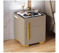 Comodino con cassaforte Nascosta, Comodino con Stazione di Ricarica e Porte USB/Type-C, Comodino a LED a luminosità Regolabile, per Camera da Letto, Ufficio,Cachi,50x40x50cm