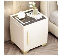 Comodino con cassaforte Nascosta, Comodino con Stazione di Ricarica e Porte USB/Type-C, Comodino a LED a luminosità Regolabile, per Camera da Letto, Ufficio,Beige,50x40x50cm