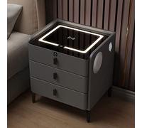 Comodino con cassetti, moderno comodino intelligente con porta di ricarica wireless USB e blocco impronte digitali, tavolino grigio scuro con luce a tre colori e altoparlante Bluetooth, perfetto per