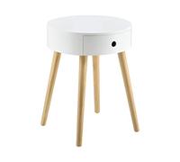 Comodino con Cassetto 50 x 38 x 38 cm Tavolino Rotondo Bianco Rustico