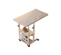 Comodino con contenitore, a forma di C, mobile a doppio strato, altezza regolabile e quattro ruote, capacità di peso 20 kg (bianco)