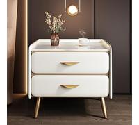 Comodino con finitura in pelle PU e piano in finto marmo, moderno comodino con 2 cassetti e mobiletto per camera da letto o soggiorno