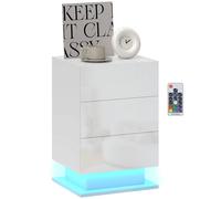 Comodino con LED RGB 3 cassetti e telecomando Design moderno 40X35X60 cm Bianco lucido