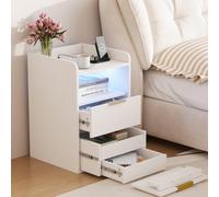 Comodino con luce LED e caricatore, comodo 2 cassetti nascosti, comodino con LED, 60 x 40 x 40 cm, tavolini ausiliari con 2 cassetti, mobile in legno, per soggiorno e camera da letto