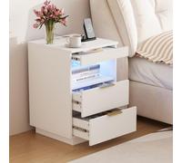 Comodino con luce LED e caricatore, comodo comodino con 2 cassetti, con LED e USB, 60 x 40 x 40 cm, comodini ausiliari con 2 cassetti, mobile in legno, cassettiera per soggiorno e camera da letto