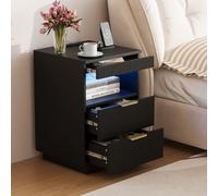Comodino con luce LED e caricatore, comodo comodino con 2 cassetti, con LED e USB, 60 x 40 x 40 cm, comodini ausiliari con 2 cassetti, mobile in legno, cassettiera per soggiorno e camera da letto