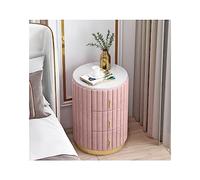 Comodino con Piano in Marmo Nordico, Elegante Comodino in Velluto a 3 cassetti con armadietto, Tavolino Rotondo Moderno per Camera da Letto, Mobile Elegante