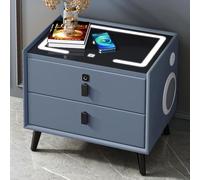 Comodino con ricarica wireless con altoparlante Bluetooth, luci LED che cambiano colore, finitura in pelle PU, 2 cassetti, comodino moderno per camera da letto (blu, 40 cm)