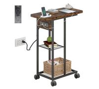 Comodino con ruote e stazione di ricarica, tavolino funzionale per soggiorno, camera da letto, 1 pezzo
