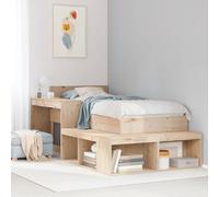 Comodino con Scrivania in Legno Massello di Pino 222x107x75 cm, Mobile Camera da Letto Multifunzionale con 4 Scomparti, Scrivania Lato Sinistro o Destro, Design Salvaspazio per Piccoli Spazi