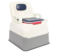 Comodino con seduta e schienale imbottiti e secchio, WC portatile facile da pulire for adulti e anziani, barra trasversale rinforzata (blu e bianco)