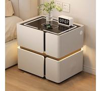 Comodino Con Stazione Di Ricarica, Comodino Intelligente A LED Con 2 Cassetti, Design Con Maniglia A Scanalatura Nascosta, Mobiletto Portaoggetti Per Camera Da Letto(A,40cm)