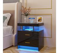 Comodino con stazione di ricarica e luce LED, comodino intelligente con porte USB e caricabatterie wireless, cassetti portaoggetti, luminosità regolabile per camera da letto e ufficio