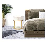 Comodino con struttura in metallo bianco e cassetto in legno, MONTPELLIER, Dimensioni 42X42x h 48 cm - Peso 6.4 kg La struttura in metallo dorato e tessuto imbottito bianco