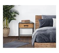 Comodino con struttura in metallo nero e cassetto in legno,HANOI, Dimensioni 45X40X51,5 cm - Peso 6.7 kg design Lavorazione con resina incastonata marrone