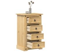 Comodino Corona 53x39x84 cm Nightstand with 4 Drawers, Solid Pine Wood Bedside Table for Bedroom Living Room, Rustic Amber Wax Finish, Metal Handles, Easy Assembly