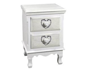 COMODINO CUORE 2 CASSETTI BIANCO SHABBY CHIC CASSETTIERA CAMERA LETTO 543734cm