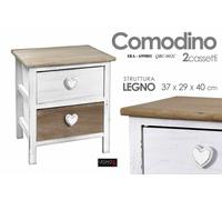 COMODINO CUORE 2 CASSETTI CASSETTIERA COUNTRY LEGNO MARRONE ANTICATO 403729cm