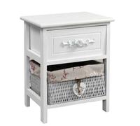 COMODINO CUORE PENDENTE 2 CASSETTI DECO LEGNO BIANCA CESTA VIMINI 443625 cm