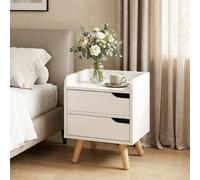 Comodino da Camera da Letto Salvaspazio, Moderno Comodino con 2 Cassetti, Design Semplice, Legno Bianco, Piedini in Legno di Pino, 33 x 28 x 42cm, Bianco