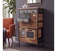 Comodino da farmacia HWC-Q77, mobile con cassetti misti e portaetichette, stile industriale vintage/shabby, legno e metallo, 85x45x35 cm