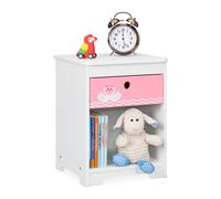 Relaxdays Comodino da Letto per Bambini, con Cassetto e Scomparto, HLP 41x32x31 cm, Cameretta Bimbi, in MDF, Bianco Rosa, Fibra di Legno