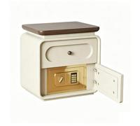 Comodino da Notte con Cassaforte Integrata Rivestimento In Similpelle | Legno Massello Comodino con Cassetti Gambe In Acciaio Al Carbonio Guide per Cassetti Silenziose(Khaki,45x40x51cm)