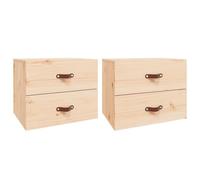 Comodino da parete in legno di pino massiccio, confezione da 2, 50 x 36 x | Design elegante, pratico e pratico, fissaggio a parete, legno rustico, camera da letto, soggiorno, bagno, salvaspazio