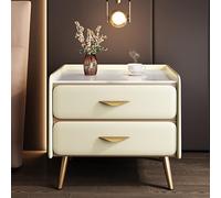 Comodino di lusso con finitura in pelle PU e piano in finto marmo, comodino minimalista con 2 cassetti per camera da letto soggiorno