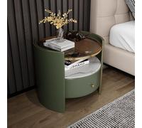 Comodino di lusso leggero, comodino in legno massiccio, comodino in vetro verde acqua, comodino rotondo, antiscivolo e resistente all'usura, con cassetti, adatto alla camera da letto(Green)