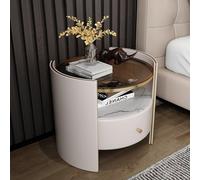 Comodino di lusso leggero, comodino in legno massiccio, comodino in vetro verde acqua, comodino rotondo, antiscivolo e resistente all'usura, con cassetti, adatto alla camera da letto(Beige)