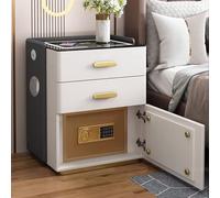 Comodino di ricarica wireless con cassetti, design in legno, sicuro e nessun montaggio richiesto, luce regolabile in 3 colori per soggiorno e camera da letto