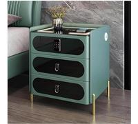 Comodino di ricarica wireless con USB, comodino in legno, 3 cassetti, luce LED, tavolino chiudibile a chiave