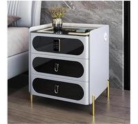 Comodino di ricarica wireless con USB, comodino in legno, 3 cassetti, luce LED, tavolino chiudibile a chiave