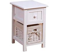 Comodino generico per camera da letto, comodino in legno, divano, organizer 2 ripiani, 1 cestino e 1 cassetto, tavolino bianco per casa e ufficio
