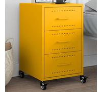 Comodino Giallo Senape 36x39x59 cm in Acciaio with 3 Drawers, Cold Rolled Steel Bedside Table with Wheels for Bedroom Living Room, Mustard Yellow Nightstand with Handles for Easy Storage Organization