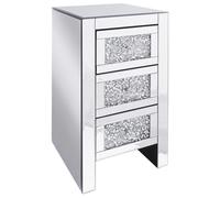 Beliani Comodino Glam Camera da Letto Specchiato Argento 3 Cassetti