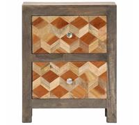 Comodino Grigio 40x30x50 cm Legno Massello di Mango 2 Cassetti | Legno massello di mango, acciaio, MDF, 2 cassetti intagliati a mano, stile anni cinquanta, facile assemblaggio