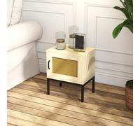 Comodino HOMCOM con porta in rattan e gambe in metallo 43x30x51 cm rovere
