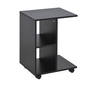 HOMCOM Tavolino da Salotto a C con 2 Ripiani Aperti e 4 Ruote Girevoli, 45x35x58 cm, Nero Aosom