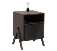 Comodino HWC-O40, cassettiera, tavolino d'appoggio, armadio, cassetto, MDF, metallo, melamina, 59x40x40 cm - color noce