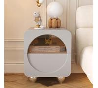 Comodino In Legno Color Crema Con Cassetti In Vetro Temperato E Gambe In Acciaio, Comodino Moderno For Piccoli Spazi - Nessun Montaggio(Light Gray,40x40x50cm(16x16x20inch))