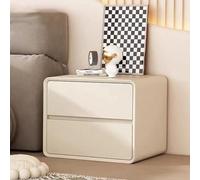 Comodino in legno con 2 cassetti, finitura in pelle, comodino per camera da letto, grande capacità, guida silenziosa, nessun montaggio richiesto (bianco sporco, 40 x 40 x 47 cm)