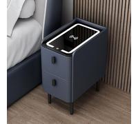Comodino in legno con altoparlante Bluetooth intelligente e stazione di ricarica 2 Ders blu navy larghezza 30 cm pelliccia camera da letto per gli amanti della tecnologia