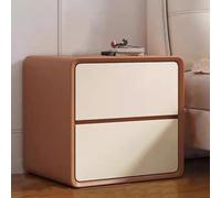 Comodino in legno con finitura in pelle, 2 cassetti, comodino per camera da letto, grande capacità, con guida silenziosa, facile da montare, marrone e bianco, 45 x 40 x 47 cm